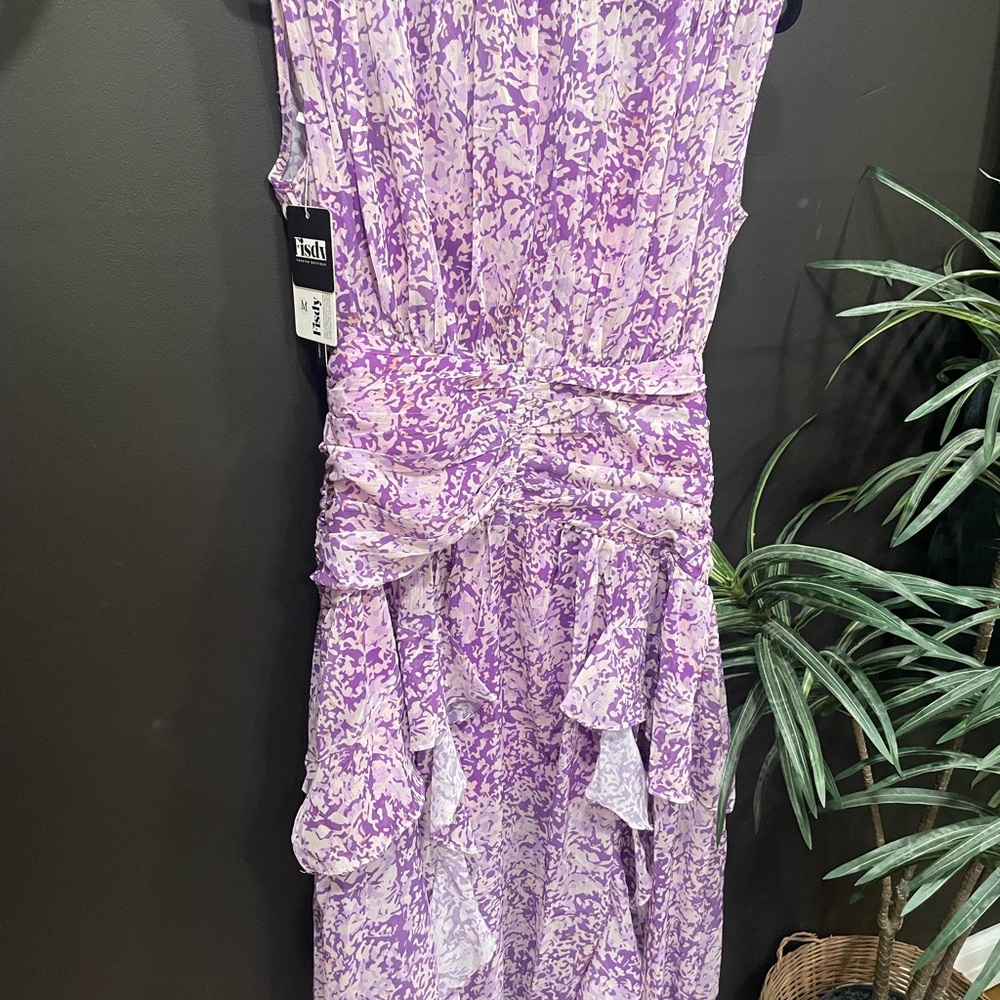 Purple and White Floral Sleeveless Dress with Ruffles
